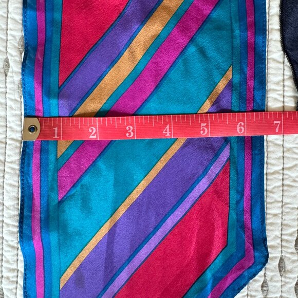 Slim Silk Scarf Fucsia Teal Yellow Violet EUC Jewel Tone Accent Liz Claiborne - Picture 3 of 5